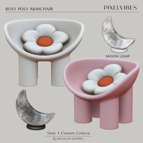 Maxis Match Roly Poly Chair and The Moon Lamp by pixelvibes - The Sims 4 Custom Content