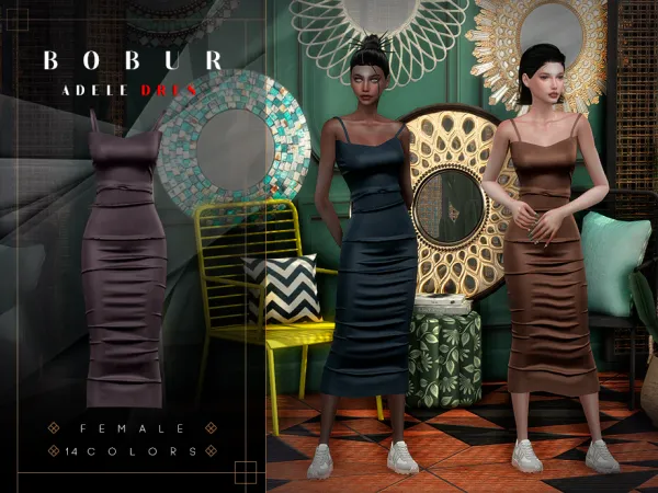 Alpha Silk Midi Dress with straps by bobur - The Sims 4 Custom Content