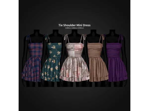 Alpha Tie Shoulder Mini Dress by gorillax3 - The Sims 4 Custom Content