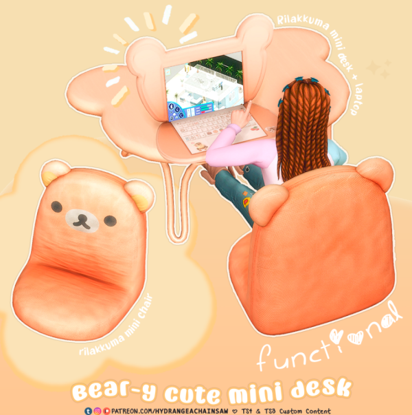 Maxis Match Rilakkuma mini desk chair laptop by hydrangeachainsaw - The Sims 4 Custom Content