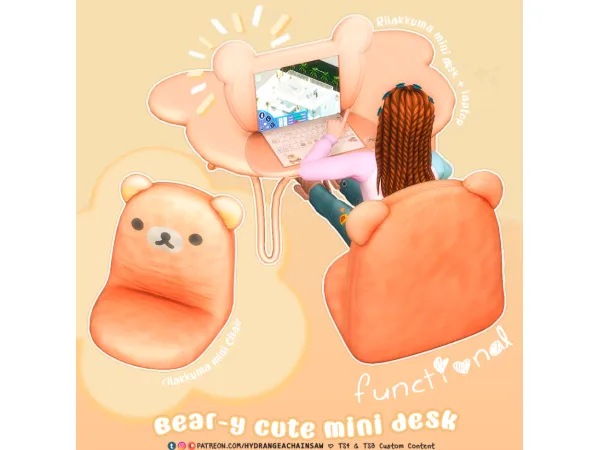 Maxis Match Rilakkuma mini desk chair laptop - The Sims 4 Custom Content