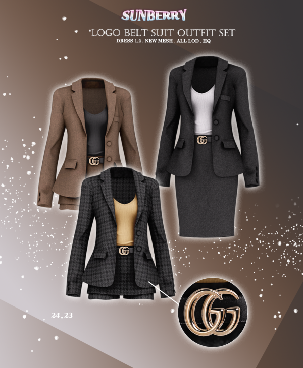 Alpha [SUNBERRY] Logo Belt Suit Outfit SET by simsfinds - The Sims 4 Custom Content