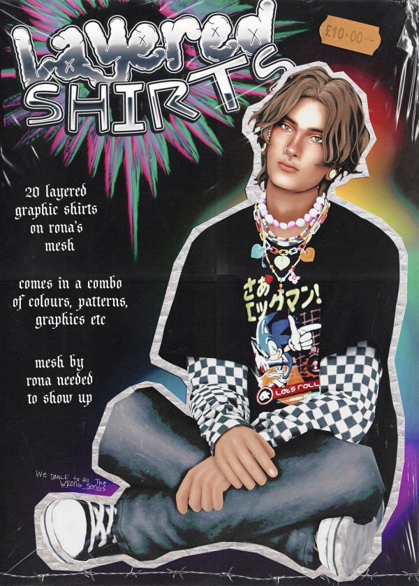 Alpha RONA 90s vibe layered t shirt recolours by simsfinds - The Sims 4 Custom Content