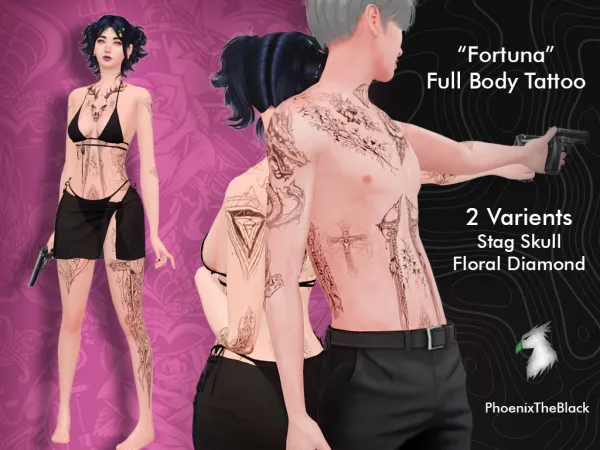Mix Fortuna Full body Tattoo by PhoenixTheBlack - The Sims 4 Custom Content