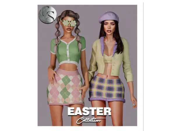 Alpha Easter Collection (2 Sets Outfits Beret Sunglasses) FS by camuflaje - The Sims 4 Custom Content