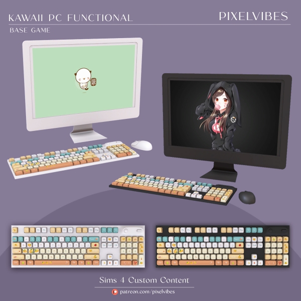 Maxis Match Functional Kawaii PC by pixelvibes - The Sims 4 Custom Content
