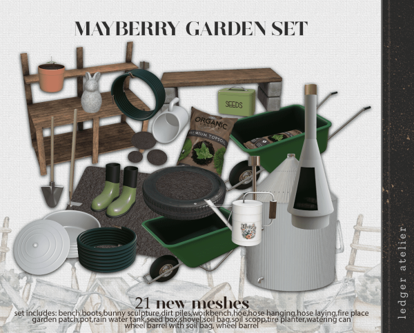 Alpha Mayberry Garden Set With Bonus Items (Atelier Tier) by ledger_atelier - The Sims 4 Custom Content