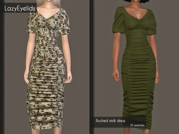 Alpha Ruched midi dress by lazyeyelids - The Sims 4 Custom Content