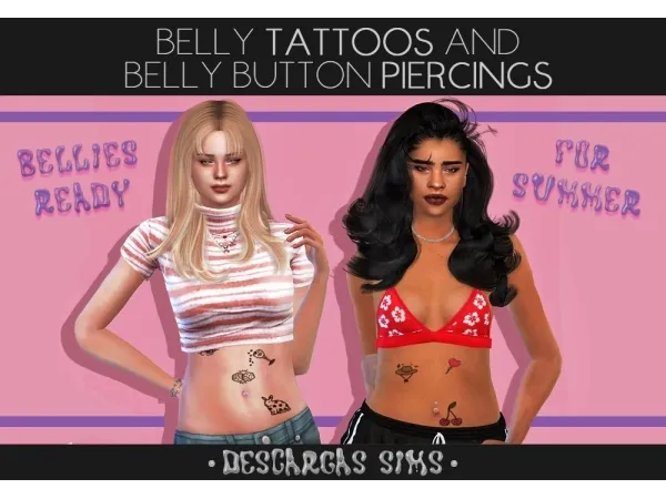 Mix Belly Tattoos And Belly Button Piercings - The Sims 4 Custom Content