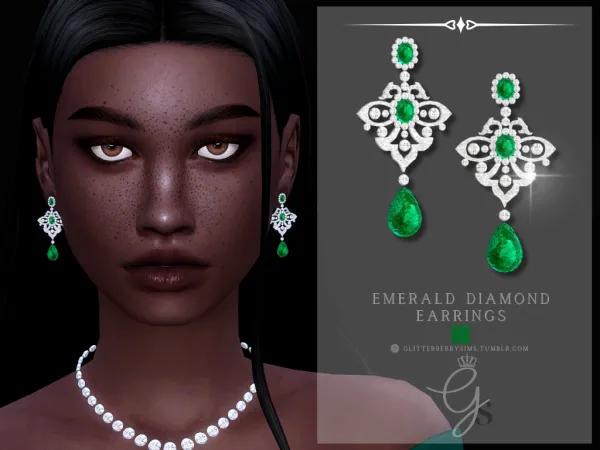 Alpha Emerald Diamond Earrings - The Sims 4 Custom Content