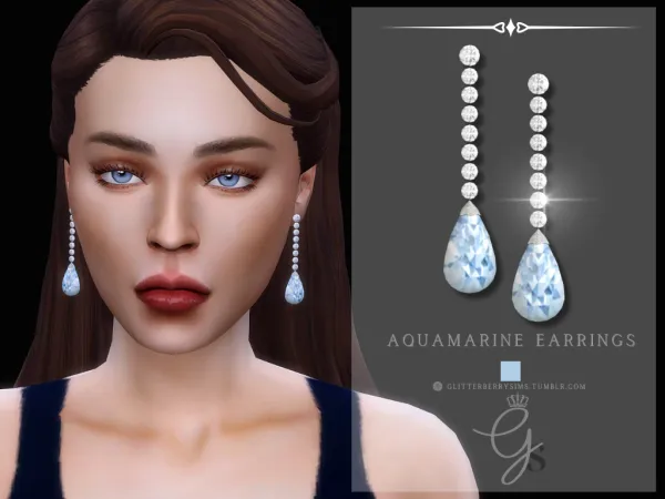 Alpha Aquamarine Drop Earrings - The Sims 4 Custom Content