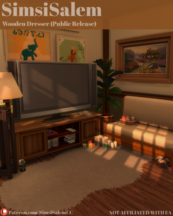 Maxis Match Wooden TV Stand by simsfinds - The Sims 4 Custom Content