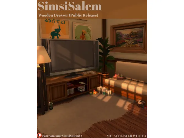 Maxis Match Wooden TV Stand by SimsiSalemCC - The Sims 4 Custom Content