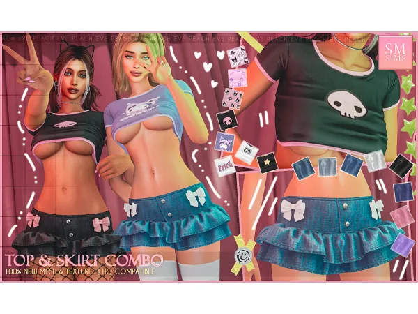 Alpha PEACH Top Skirt Combo by smsims - The Sims 4 Custom Content