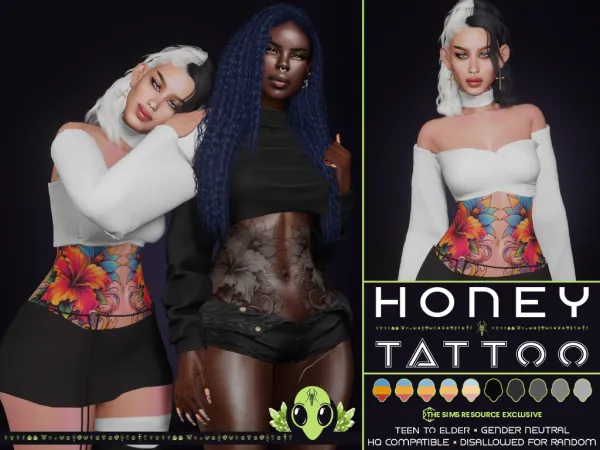 Mix Honey Tattoo TSR Exclusive by simsfinds - The Sims 4 Custom Content