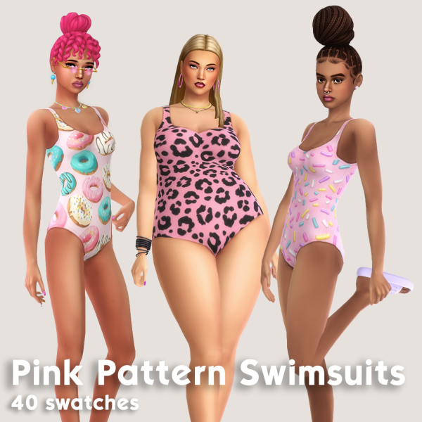 Maxis Match Pink Pattern Swimsuits by simsfinds - The Sims 4 Custom Content