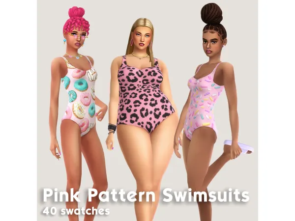 Maxis Match Pink Pattern Swimsuits - The Sims 4 Custom Content