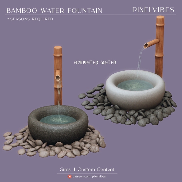 Maxis Match Bamboo Water Fountain by pixelvibes - The Sims 4 Custom Content