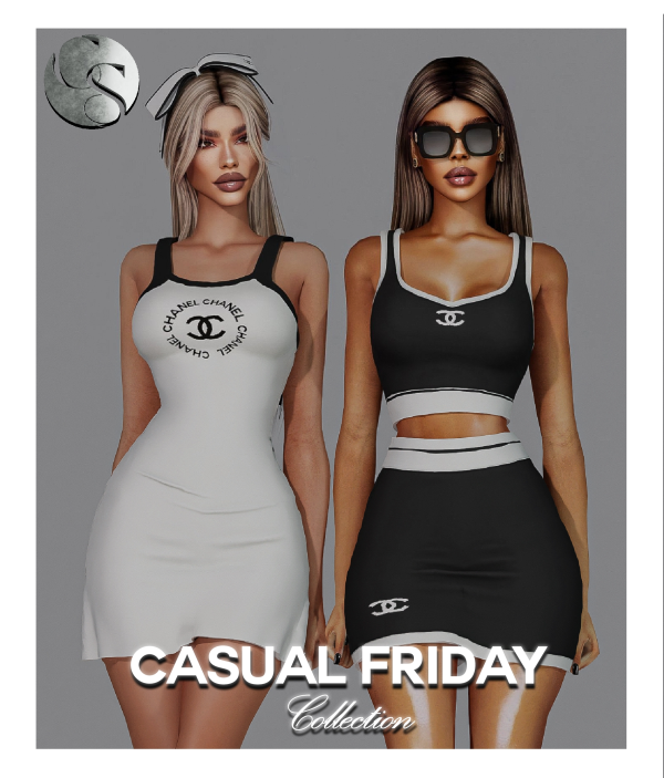 Alpha DESIGNER Casual Friday Collection (Dress Set Top Skirt Headband Sunglasses ALL IN ONE) FG FP by simsfinds - The Sims 4 Custom Content