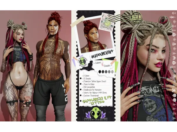 Mix Gasoline V3 V4 Tattoo by unidentifiedsims - The Sims 4 Custom Content