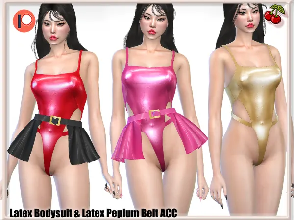 Alpha 43310450277903Latex Bodysuit Peplum Belt Acc by harmoniasims4 - The Sims 4 Custom Content