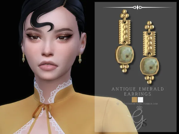 Alpha Antique Emerald Earrings by GlitterberryFly - The Sims 4 Custom Content