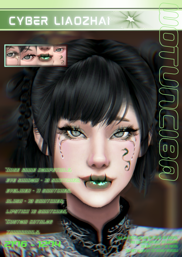 Mix Cyber Liaozhai Makeup Set by simsfinds - The Sims 4 Custom Content