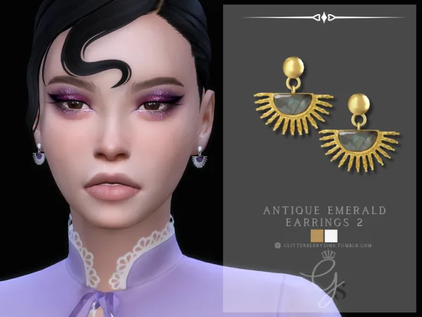 Alpha Antique Emerald Earrings 2 by GlitterberryFly - The Sims 4 Custom Content