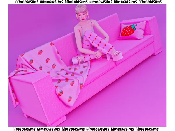 Alpha Sofa Strawberry Blanket _ Pillow by lilmeowsimss - The Sims 4 Custom Content