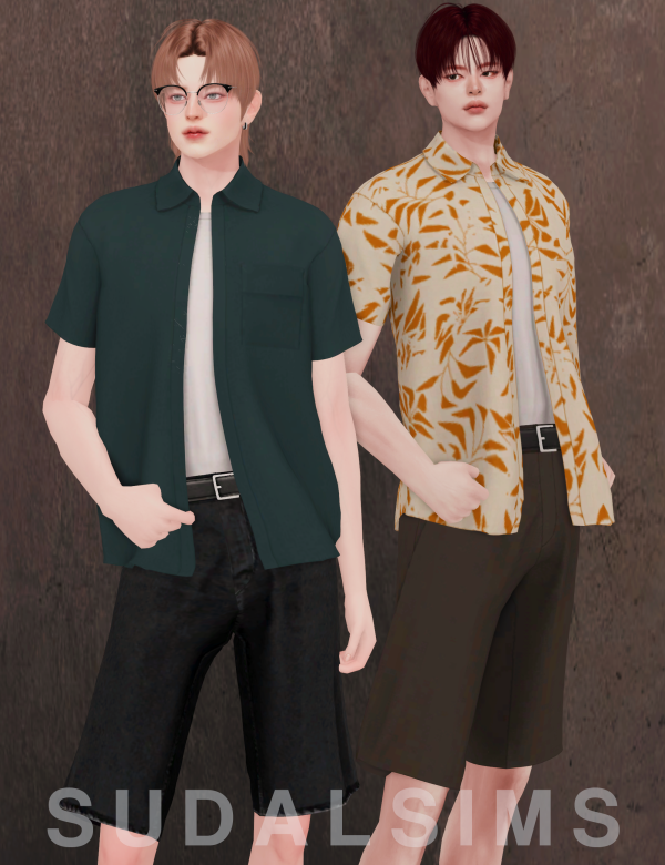 Alpha [sudal] Open shirt T shirt Belt pant set M by simsfinds - The Sims 4 Custom Content