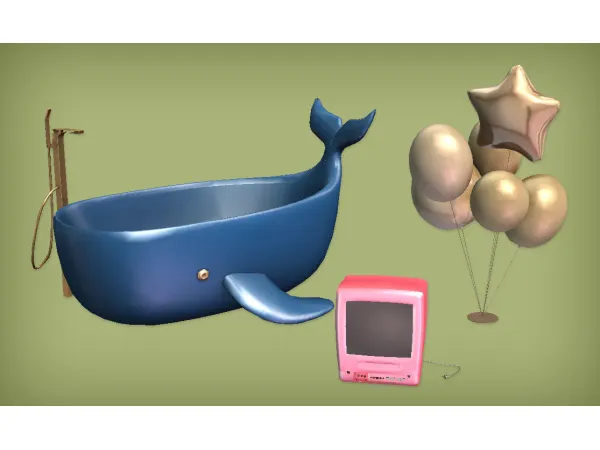 Vintage Kids TV Whale Tub and Birthday Balloons for - The Sims 2 Custom Content