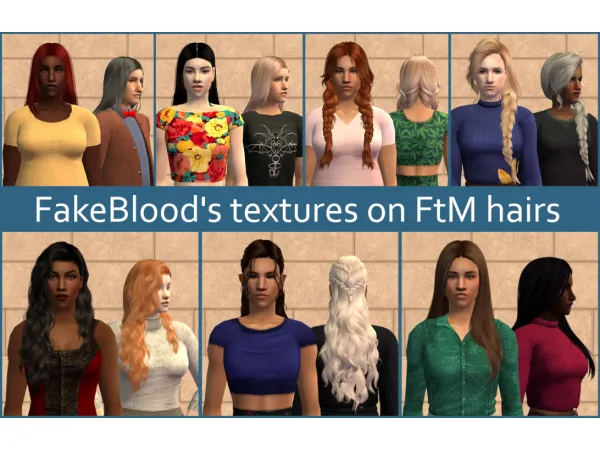 Seven hairs for PM EM using textures made by fakebloood - The Sims 2 Custom Content