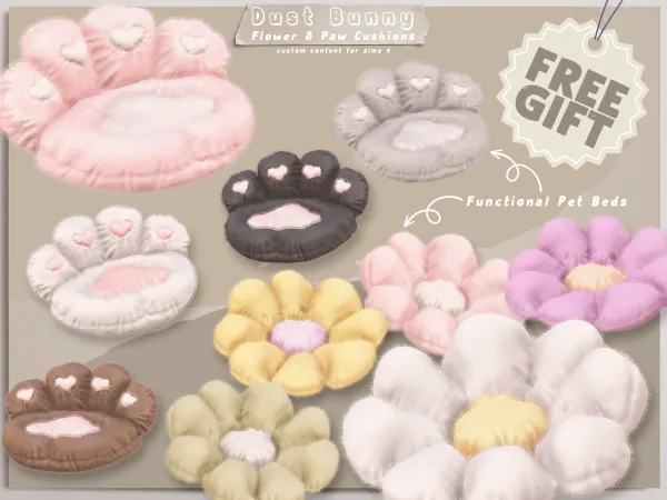 Alpha Dust Bunny Flower Paw Cushions (gift) - The Sims 4 Custom Content
