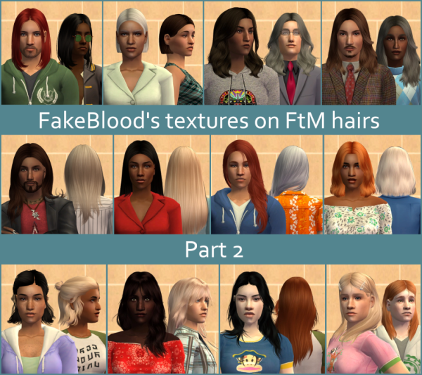 Twelves hairs for PM EM using textures by simsfinds - The Sims 2 Custom Content