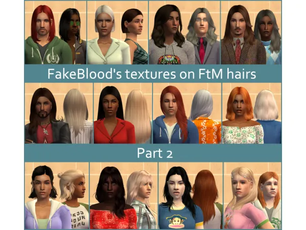 Twelves hairs for PM EM using textures by fakebloood - The Sims 2 Custom Content
