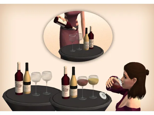 Wine Bottles and Glasses Functional Serving Tray for - The Sims 2 Custom Content