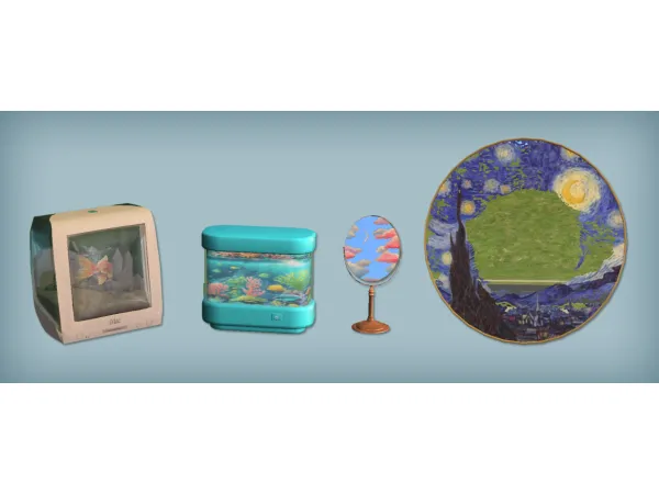 HYDRA Painted Round and Table Mirror iMac Fish Tank and Channel4sims Animated Aquarium For - The Sims 2 Custom Content