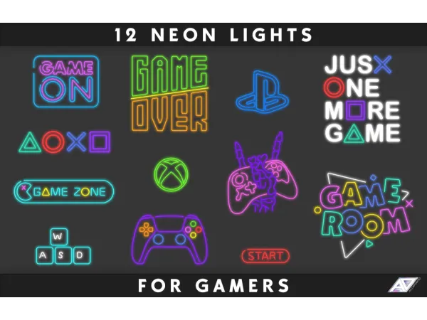 [SET] 12 Neon Lights for Gamers - The Sims 2 Custom Content