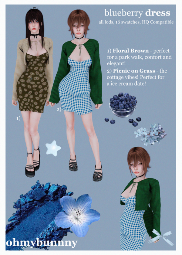 Alpha BLUEBERRY DRESS by ohmybunnny2 - The Sims 4 Custom Content
