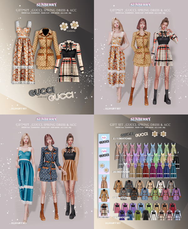 Alpha [SUNBERRY]GIFT SET _GUCCI SS DRESS ACC X6 2224 by simsfinds - The Sims 4 Custom Content