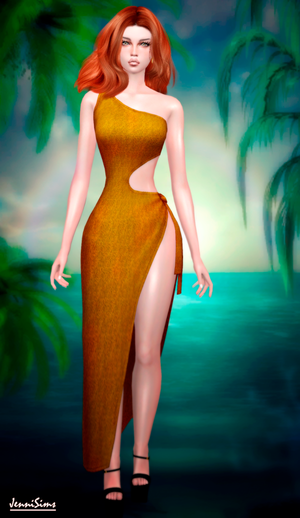 Maxis Match Shoulder Dress(12 swatches) Jennisims by simsfinds - The Sims 4 Custom Content
