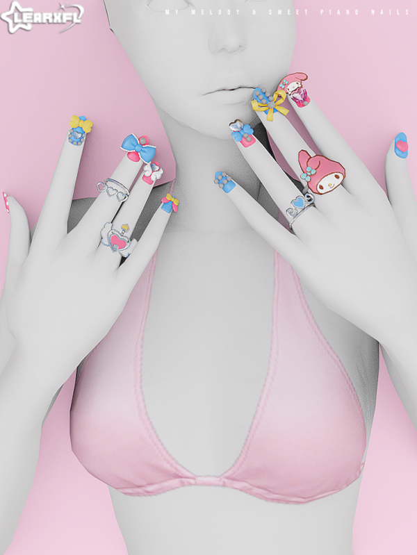 Alpha My Melody Sweet Piano Nails [1317 Items] by simsfinds - The Sims 4 Custom Content