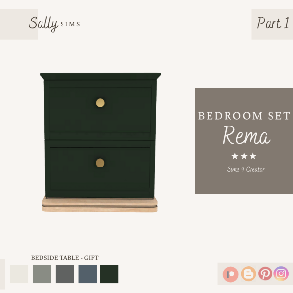 Alpha Bedroom Set REMA Bedside Table by sally4sims - The Sims 4 Custom Content