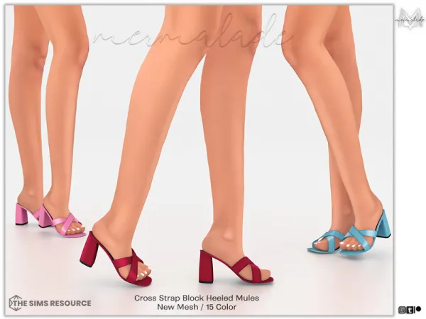 Alpha Cross Strap Block Heeled Mules - The Sims 4 Custom Content