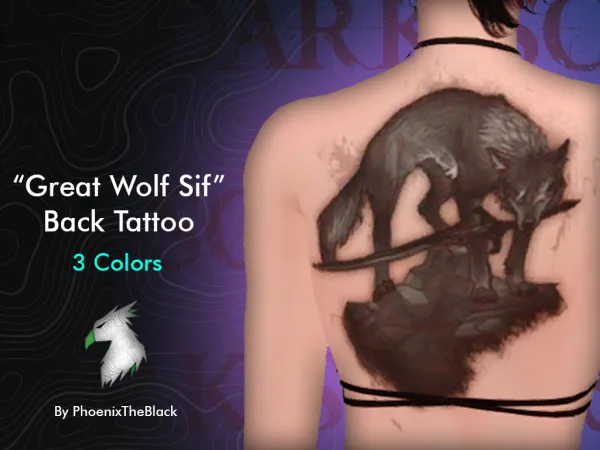 Mix Great Wolf Sif Back Tattoo by PhoenixTheBlack - The Sims 4 Custom Content