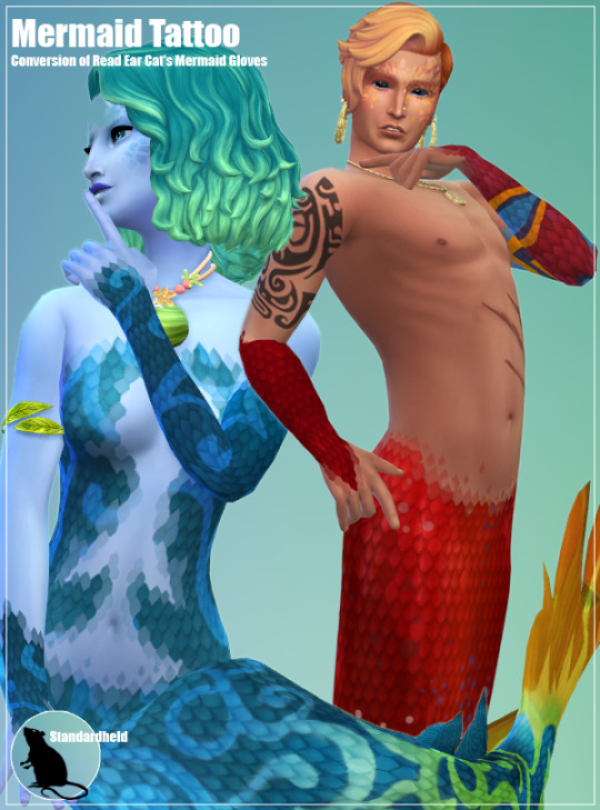 Mix Mermaid Tattoos (Conversion of Red Ear Cats gloves) by simsfinds - The Sims 4 Custom Content