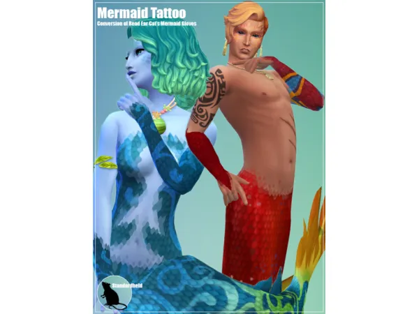 Mix Mermaid Tattoos (Conversion of Red Ear Cats gloves) - The Sims 4 Custom Content