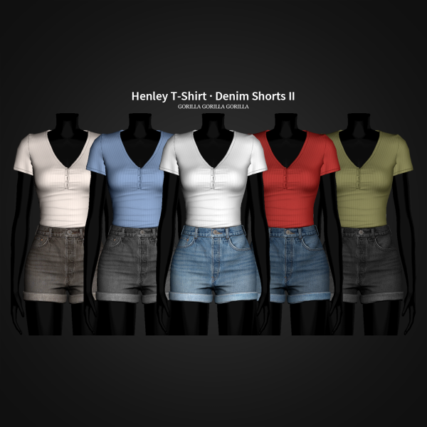 Alpha Henley T Shirt Denim Shorts II by simsfinds - The Sims 4 Custom Content
