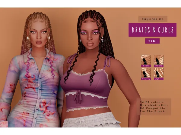 Maxis Match BRAIDS CURLS Tobi by simsfinds - The Sims 4 Custom Content