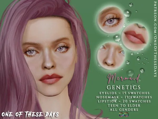 Alpha Mermaid GENETICS EYELIDS NOSEMASK LIPSTICK by OneOfTheseDays - The Sims 4 Custom Content